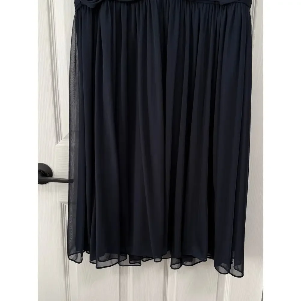 Jessica Howard Women's Navy Chiffon V-Neck Mini Pleat Dress Size 18W - Picture 11 of 11